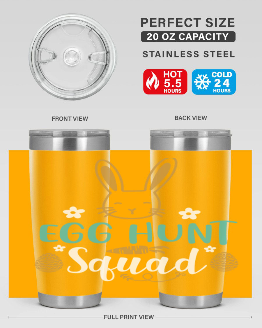 Egg Hunt Squad 94# Easter Tumbler in vibrant colors, showcasing its double wall vacuum stainless steel design and festive print.