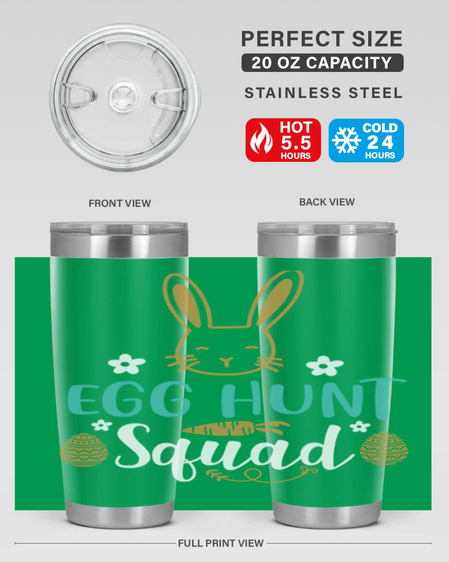 Egg Hunt Squad 94# Easter Tumbler in vibrant colors, showcasing its double wall vacuum stainless steel design and festive print.