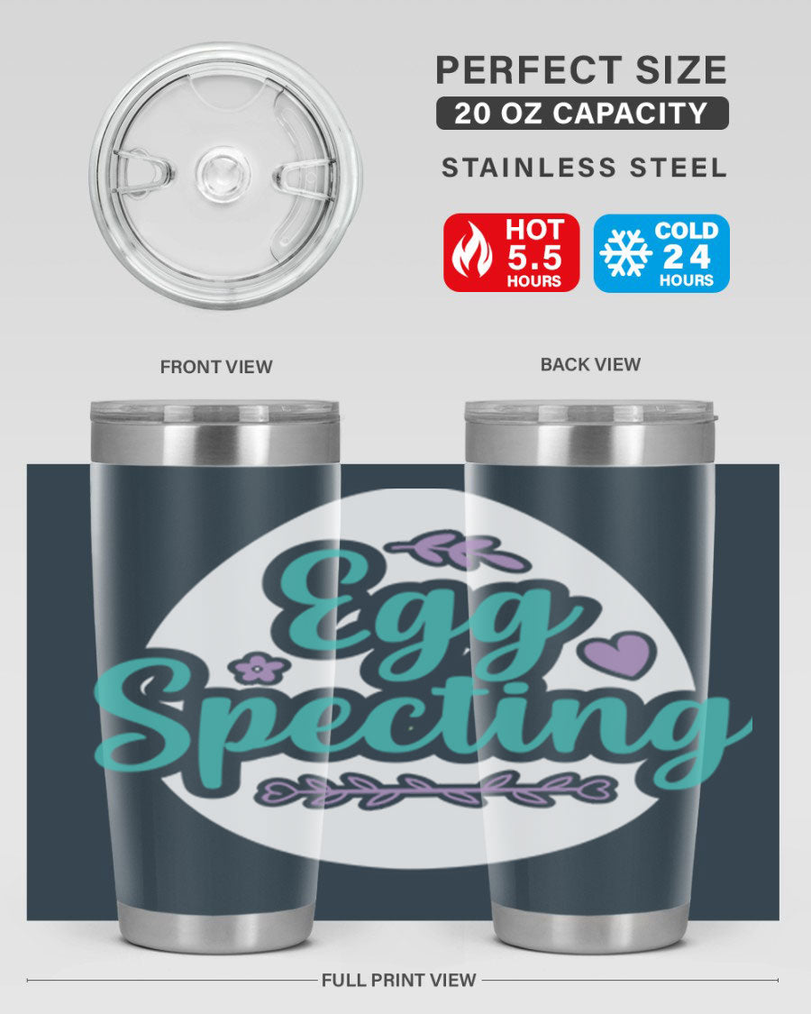 A colorful egg spectinggggg 84# Easter Tumbler featuring double wall vacuum insulation, perfect for hot and cold beverages.