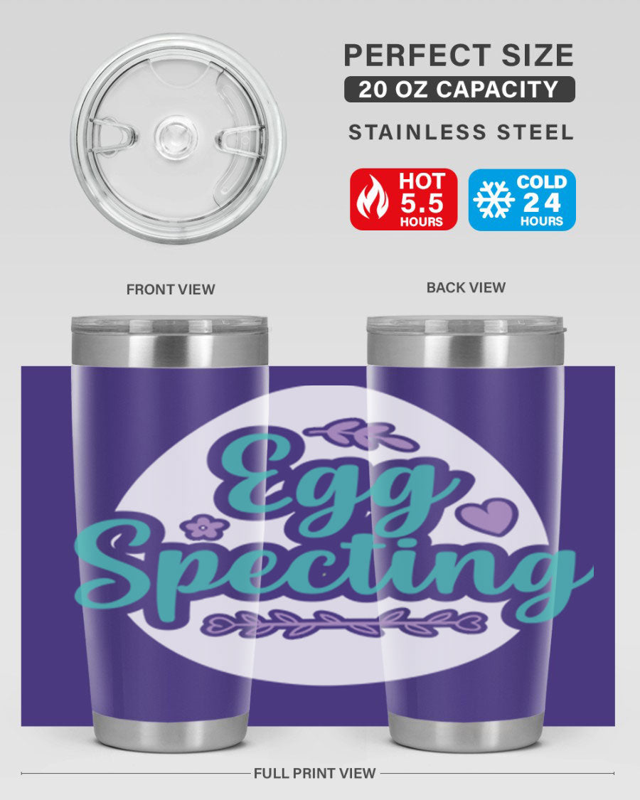 A colorful egg spectinggggg 84# Easter Tumbler featuring double wall vacuum insulation, perfect for hot and cold beverages.