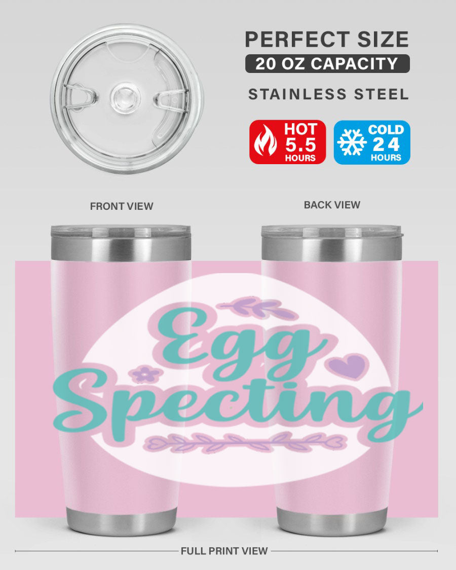 A colorful egg spectinggggg 84# Easter Tumbler featuring double wall vacuum insulation, perfect for hot and cold beverages.