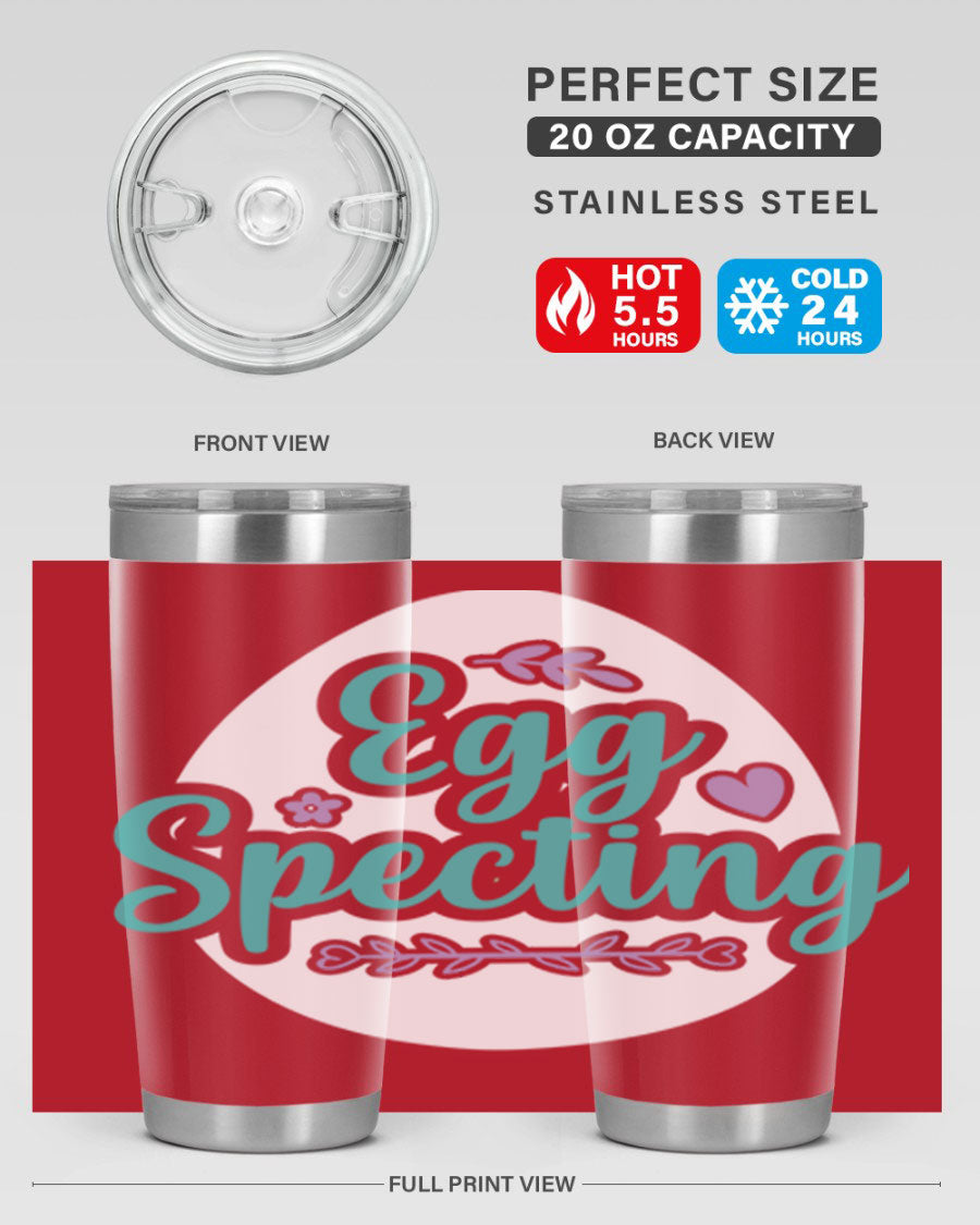 A colorful egg spectinggggg 84# Easter Tumbler featuring double wall vacuum insulation, perfect for hot and cold beverages.