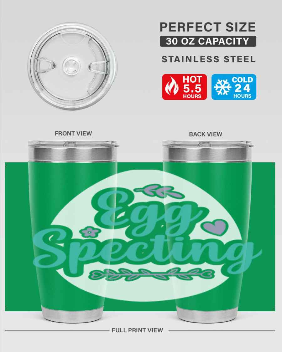 A colorful egg spectinggggg 84# Easter Tumbler featuring double wall vacuum insulation, perfect for hot and cold beverages.