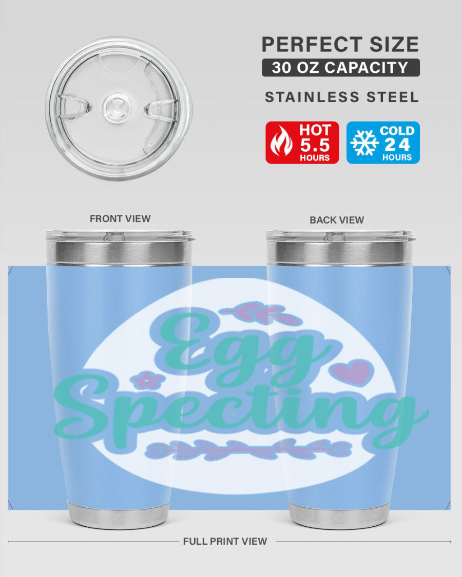 A colorful egg spectinggggg 84# Easter Tumbler featuring double wall vacuum insulation, perfect for hot and cold beverages.