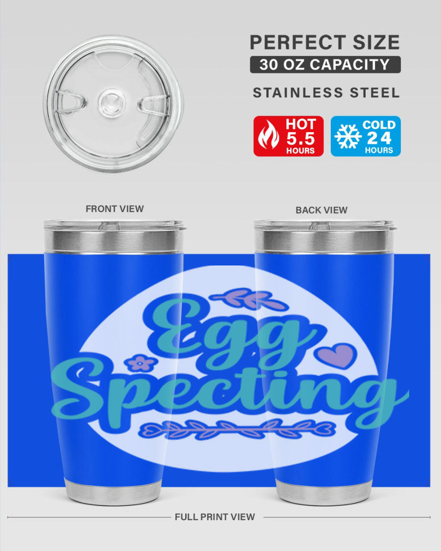 A colorful egg spectinggggg 84# Easter Tumbler featuring double wall vacuum insulation, perfect for hot and cold beverages.