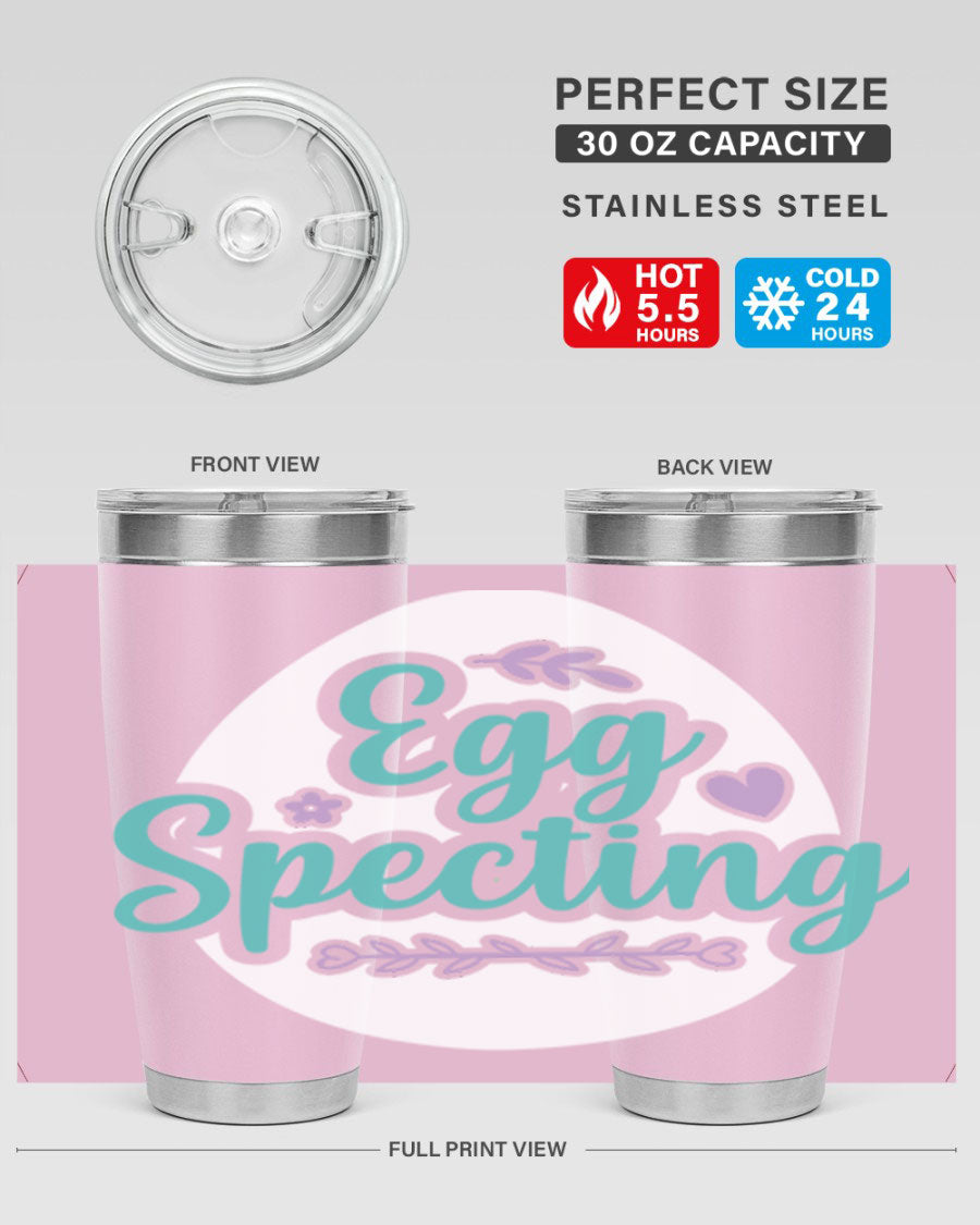 A colorful egg spectinggggg 84# Easter Tumbler featuring double wall vacuum insulation, perfect for hot and cold beverages.