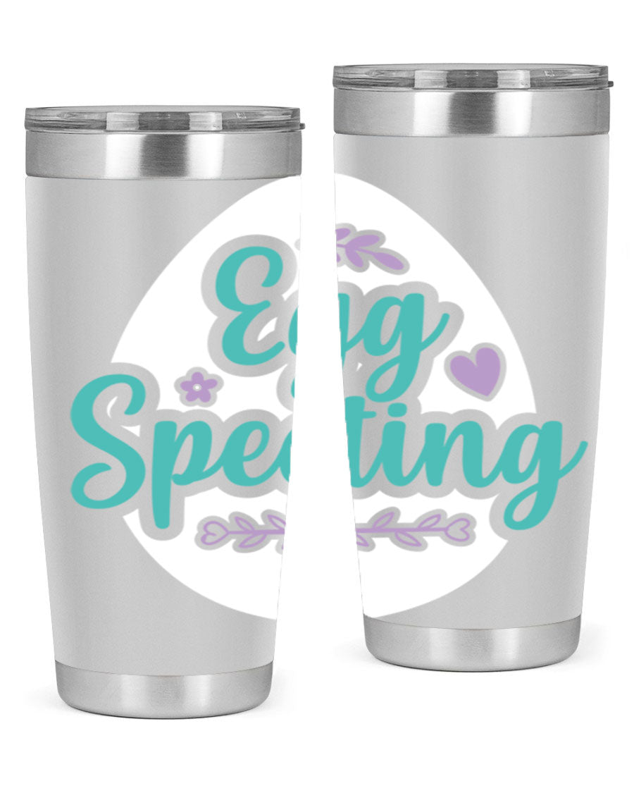 A colorful egg spectinggggg 84# Easter Tumbler featuring double wall vacuum insulation, perfect for hot and cold beverages.