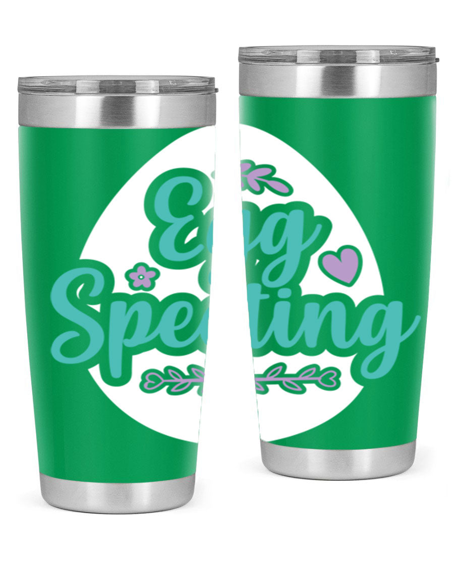 A colorful egg spectinggggg 84# Easter Tumbler featuring double wall vacuum insulation, perfect for hot and cold beverages.