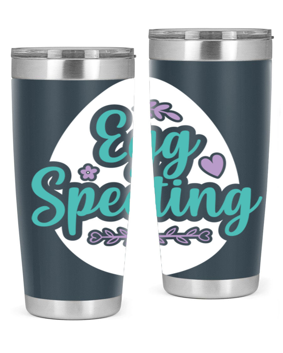 A colorful egg spectinggggg 84# Easter Tumbler featuring double wall vacuum insulation, perfect for hot and cold beverages.