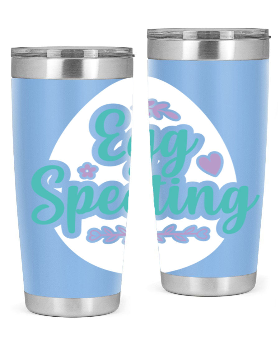 A colorful egg spectinggggg 84# Easter Tumbler featuring double wall vacuum insulation, perfect for hot and cold beverages.