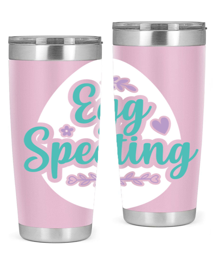 A colorful egg spectinggggg 84# Easter Tumbler featuring double wall vacuum insulation, perfect for hot and cold beverages.