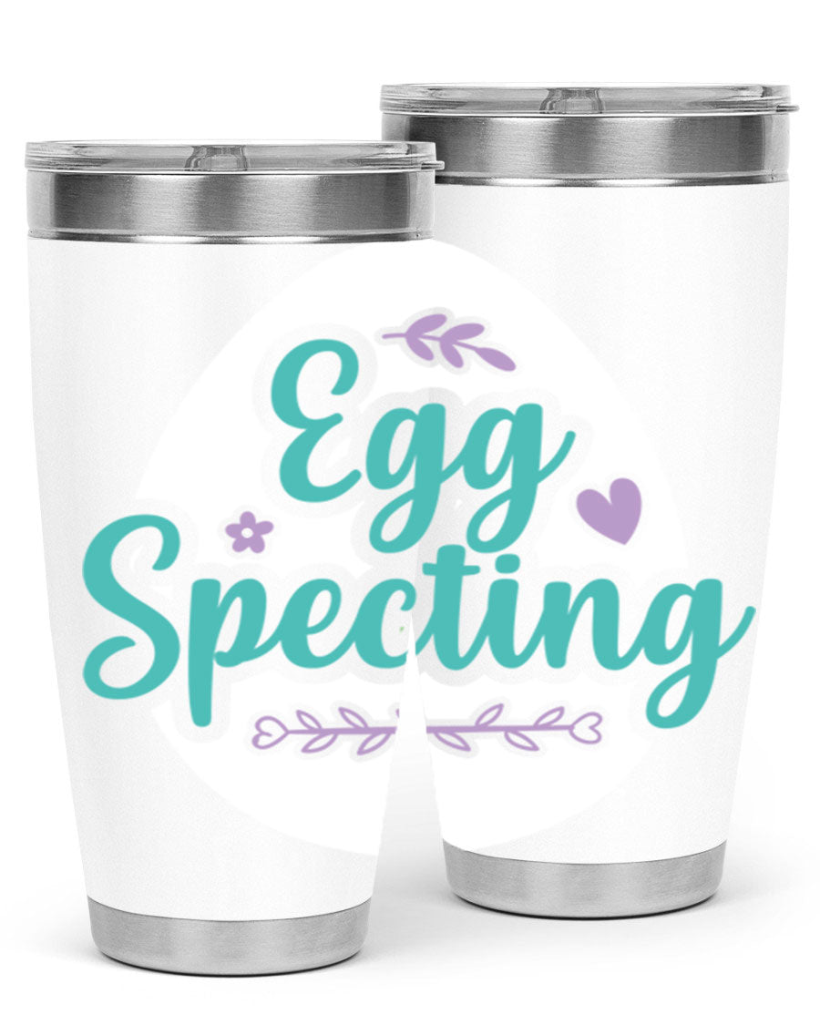 A colorful egg spectinggggg 84# Easter Tumbler featuring double wall vacuum insulation, perfect for hot and cold beverages.