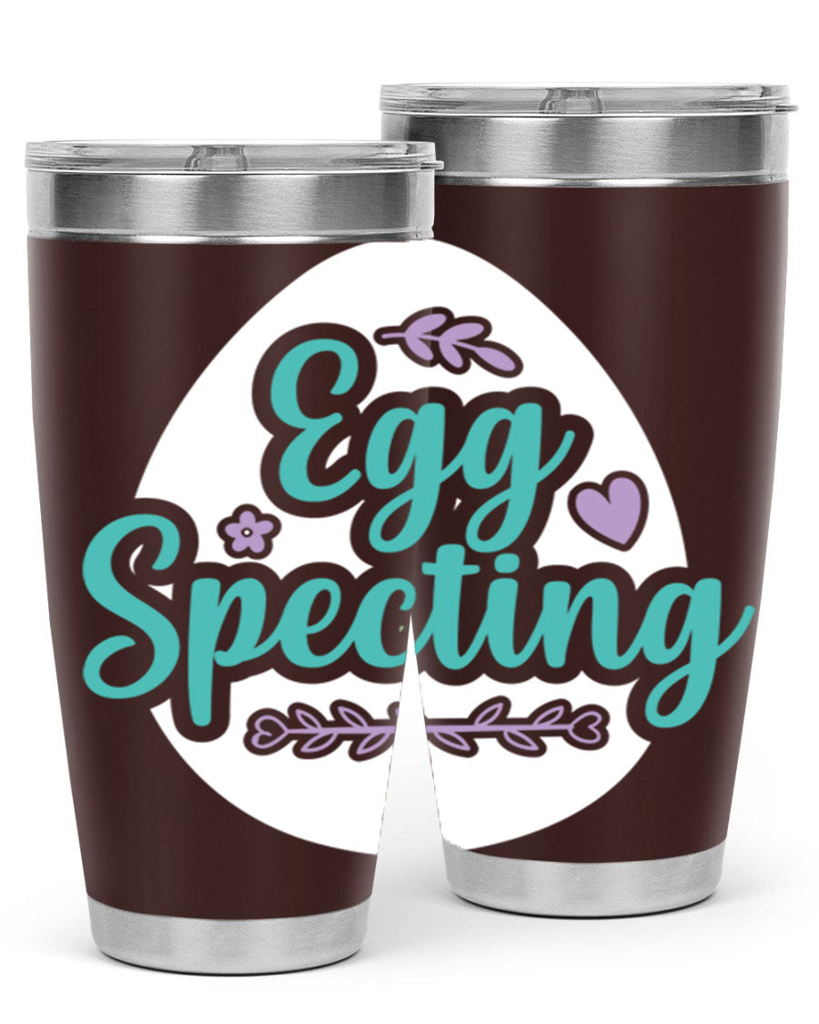 A colorful egg spectinggggg 84# Easter Tumbler featuring double wall vacuum insulation, perfect for hot and cold beverages.