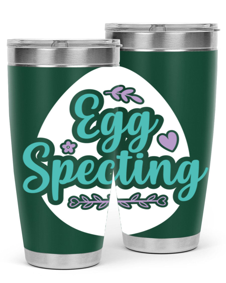A colorful egg spectinggggg 84# Easter Tumbler featuring double wall vacuum insulation, perfect for hot and cold beverages.