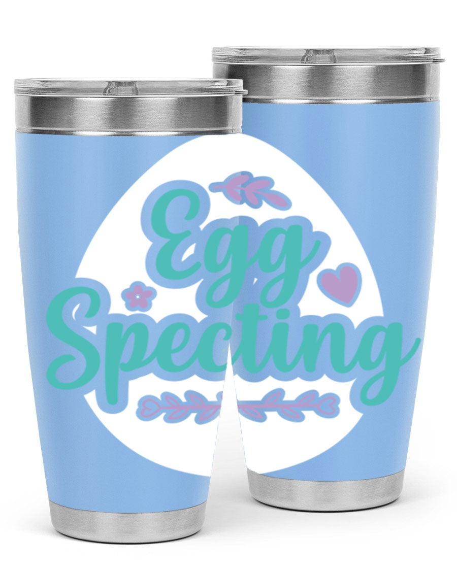 A colorful egg spectinggggg 84# Easter Tumbler featuring double wall vacuum insulation, perfect for hot and cold beverages.