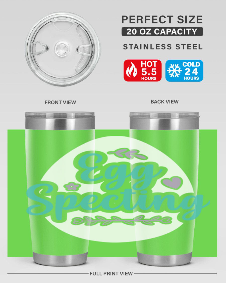 A colorful egg spectinggggg 84# Easter Tumbler featuring double wall vacuum insulation, perfect for hot and cold beverages.