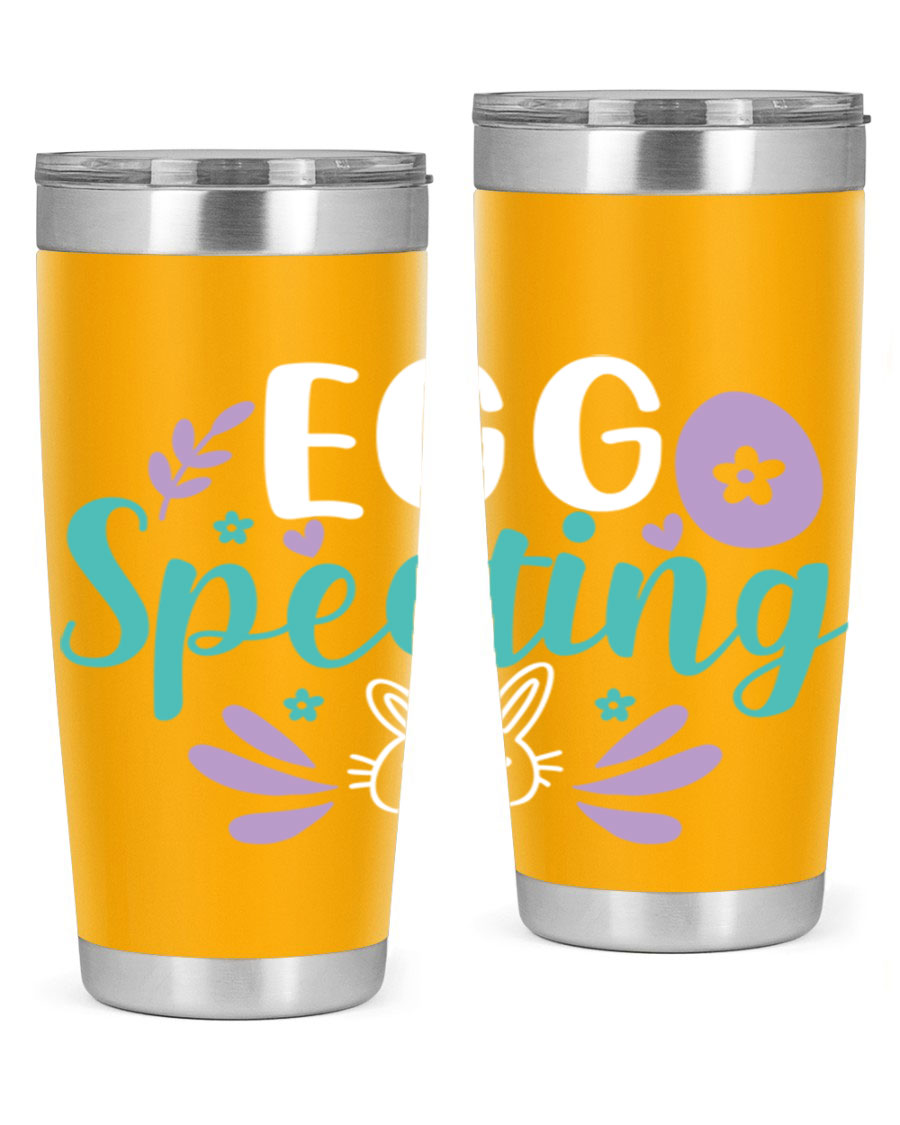 egg spectingg 87# Easter Tumbler in 20oz and 30oz sizes, showcasing double wall stainless steel design with vibrant Easter-themed print.