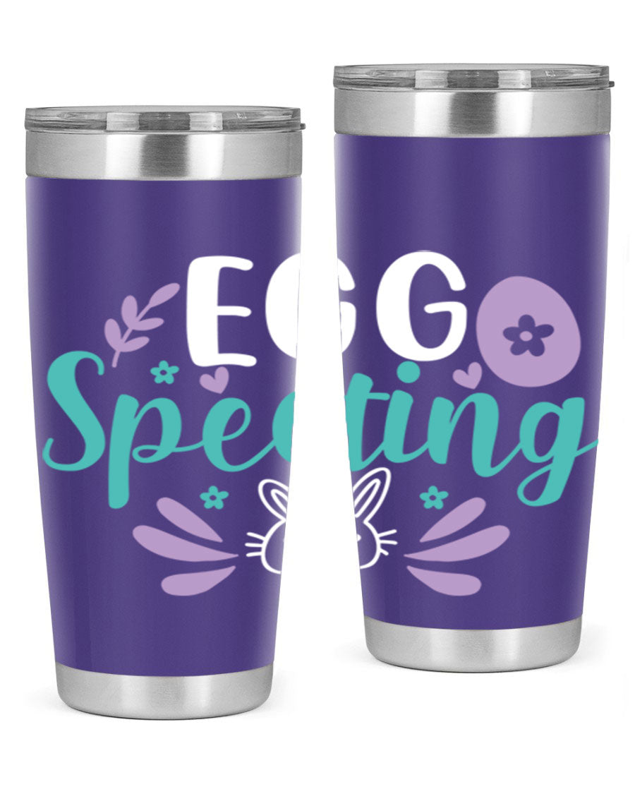 egg spectingg 87# Easter Tumbler in 20oz and 30oz sizes, showcasing double wall stainless steel design with vibrant Easter-themed print.
