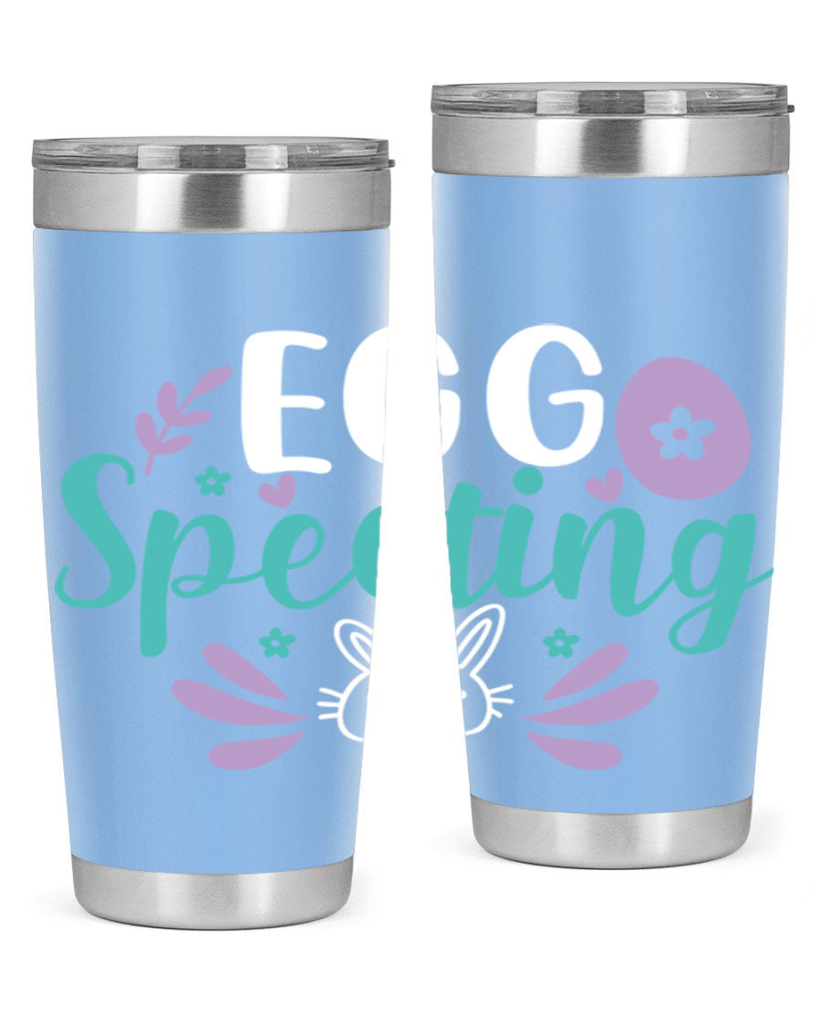 egg spectingg 87# Easter Tumbler in 20oz and 30oz sizes, showcasing double wall stainless steel design with vibrant Easter-themed print.