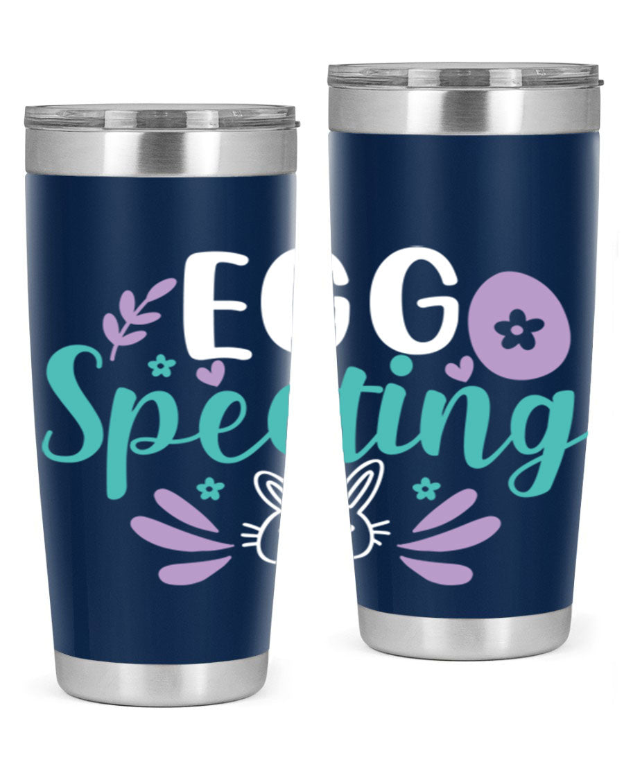 egg spectingg 87# Easter Tumbler in 20oz and 30oz sizes, showcasing double wall stainless steel design with vibrant Easter-themed print.