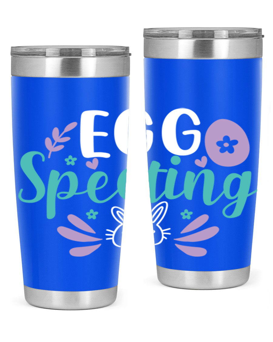 egg spectingg 87# Easter Tumbler in 20oz and 30oz sizes, showcasing double wall stainless steel design with vibrant Easter-themed print.