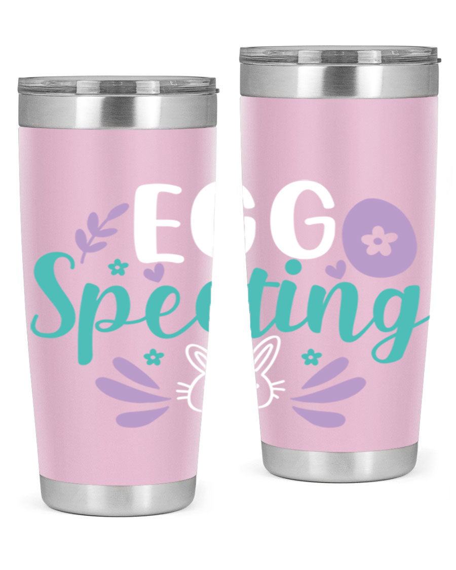 egg spectingg 87# Easter Tumbler in 20oz and 30oz sizes, showcasing double wall stainless steel design with vibrant Easter-themed print.