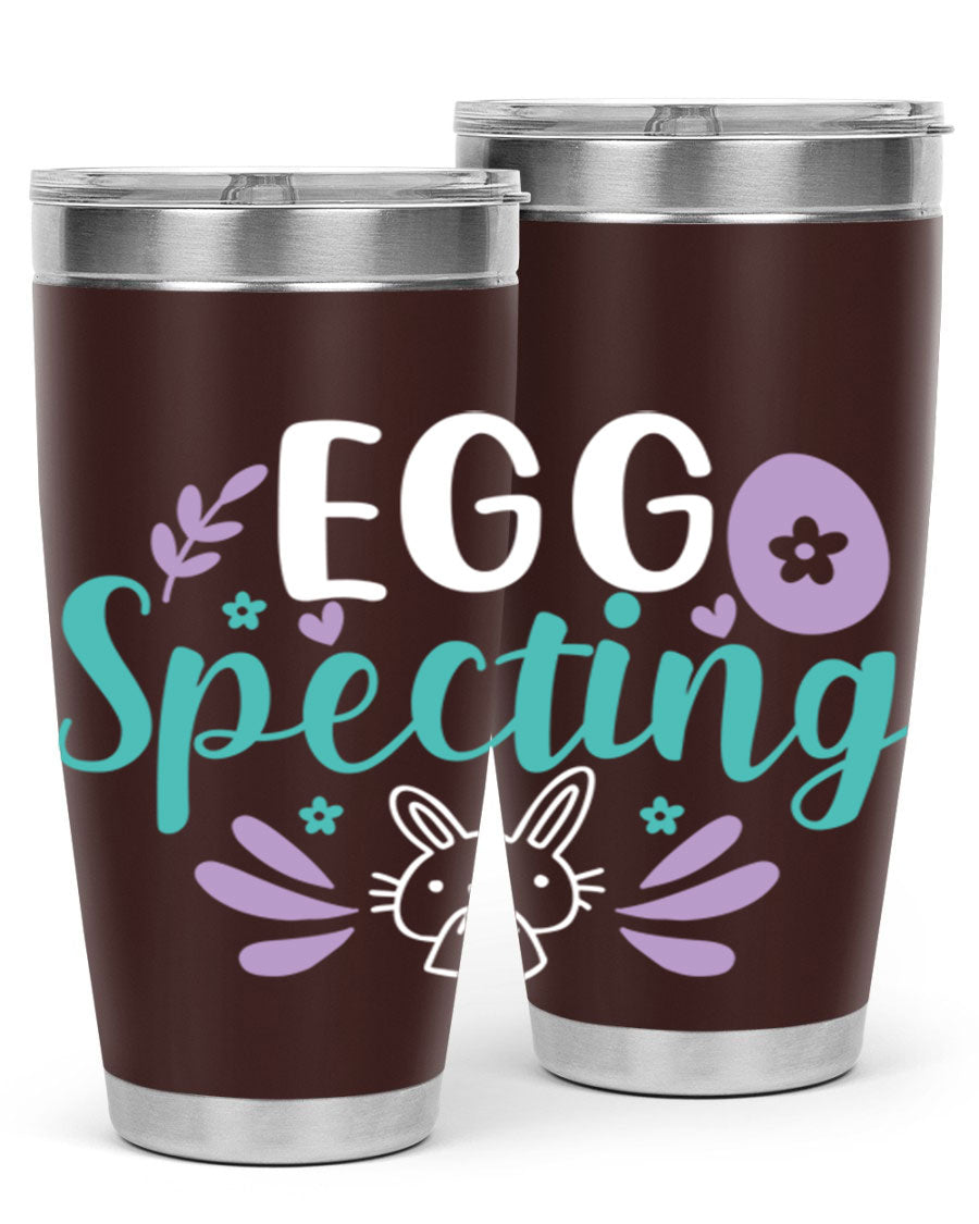 egg spectingg 87# Easter Tumbler in 20oz and 30oz sizes, showcasing double wall stainless steel design with vibrant Easter-themed print.