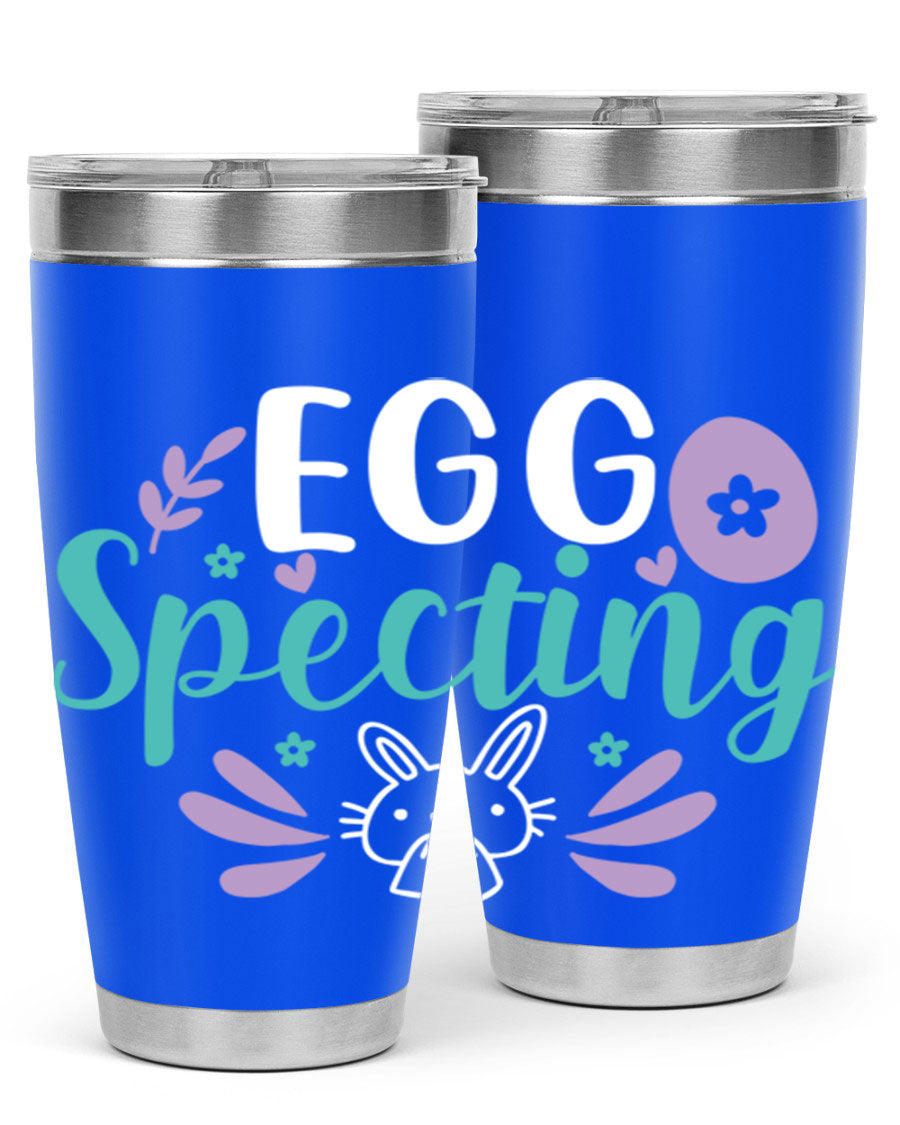 egg spectingg 87# Easter Tumbler in 20oz and 30oz sizes, showcasing double wall stainless steel design with vibrant Easter-themed print.