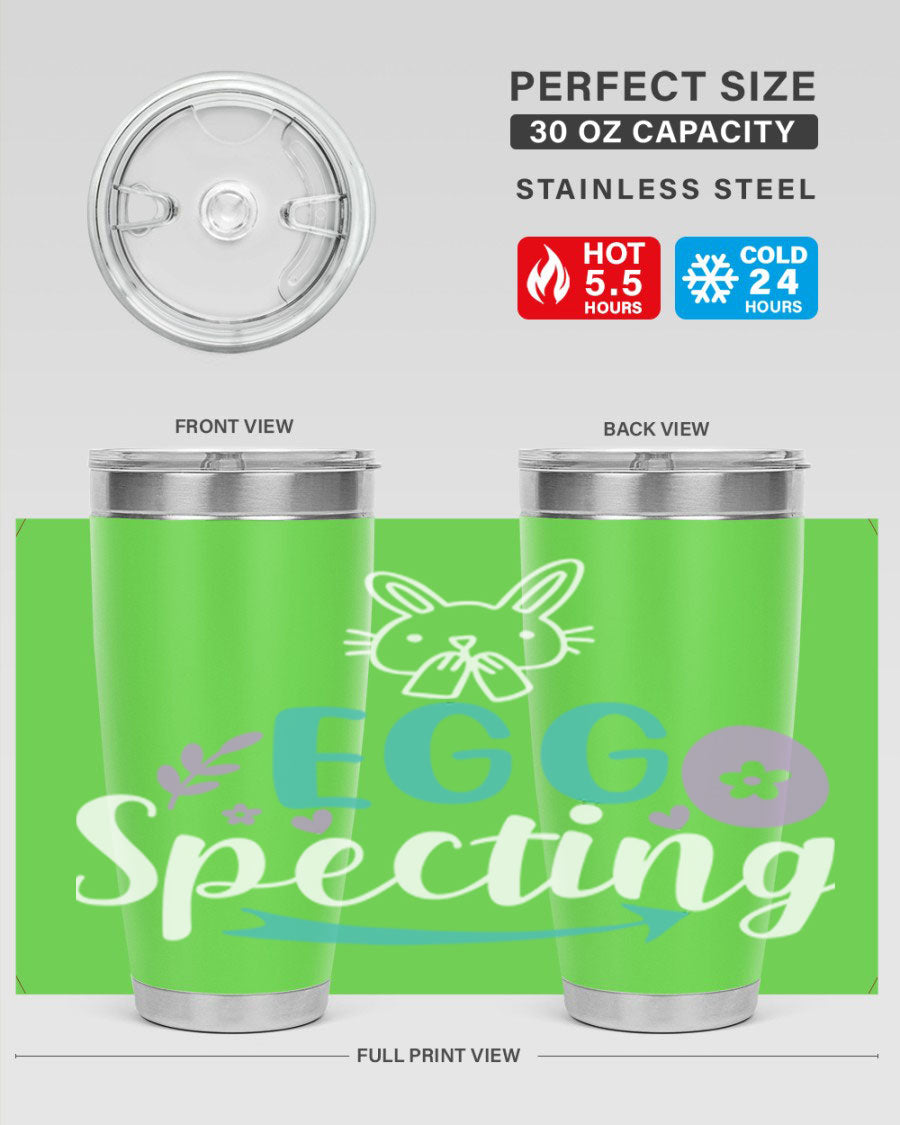 Egg Specting 89# Easter Tumbler in vibrant colors, showcasing its double wall vacuum stainless steel design and drink-thru lid.