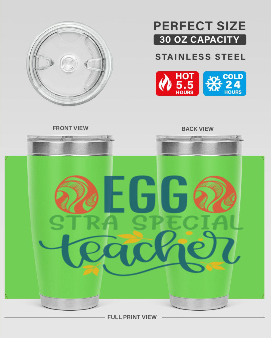 Egg Stra Special Teacher Tumbler in stainless steel with a stylish design, featuring a press-in lid and double wall vacuum insulation.