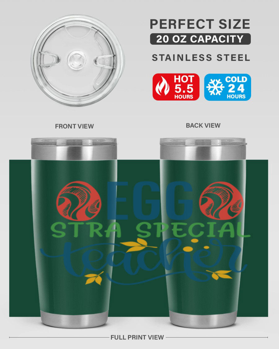 Egg Stra Special Teacher Tumbler in stainless steel with a stylish design, featuring a press-in lid and double wall vacuum insulation.