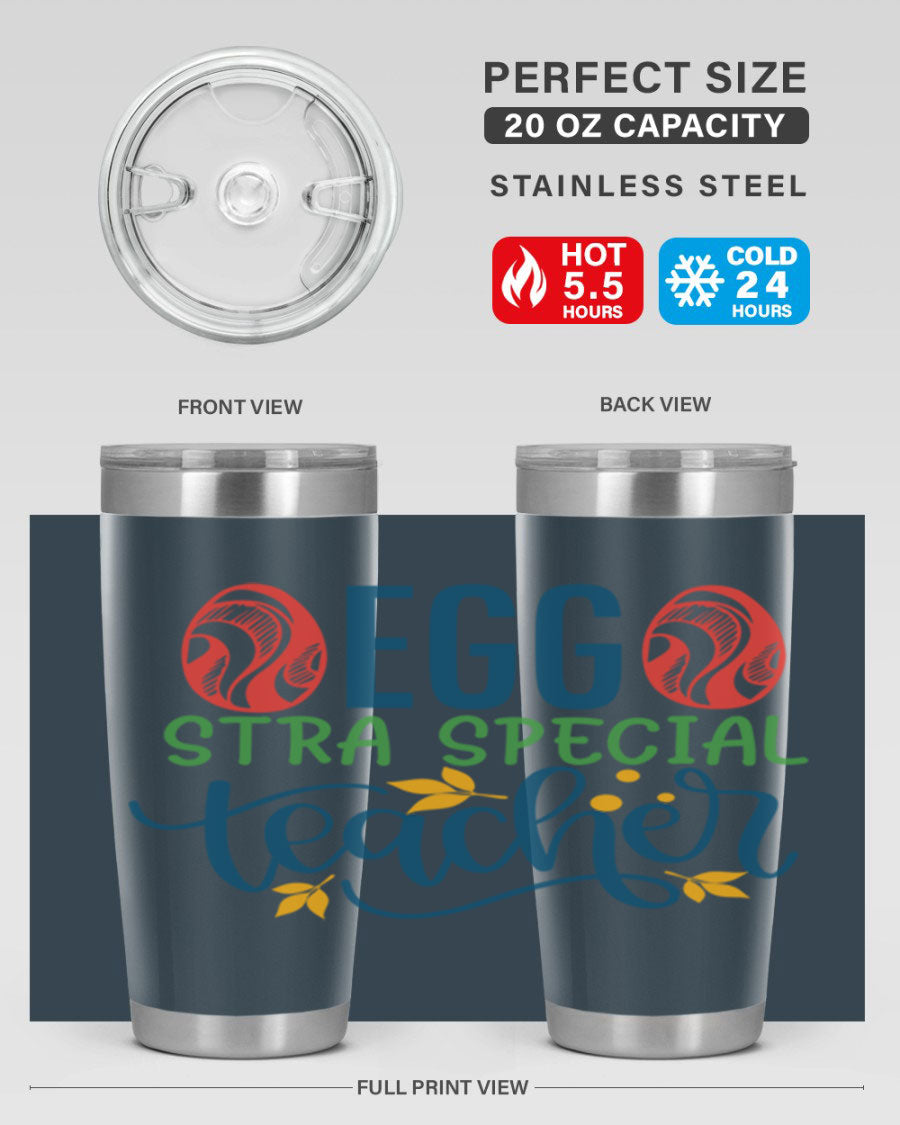 Egg Stra Special Teacher Tumbler in stainless steel with a stylish design, featuring a press-in lid and double wall vacuum insulation.