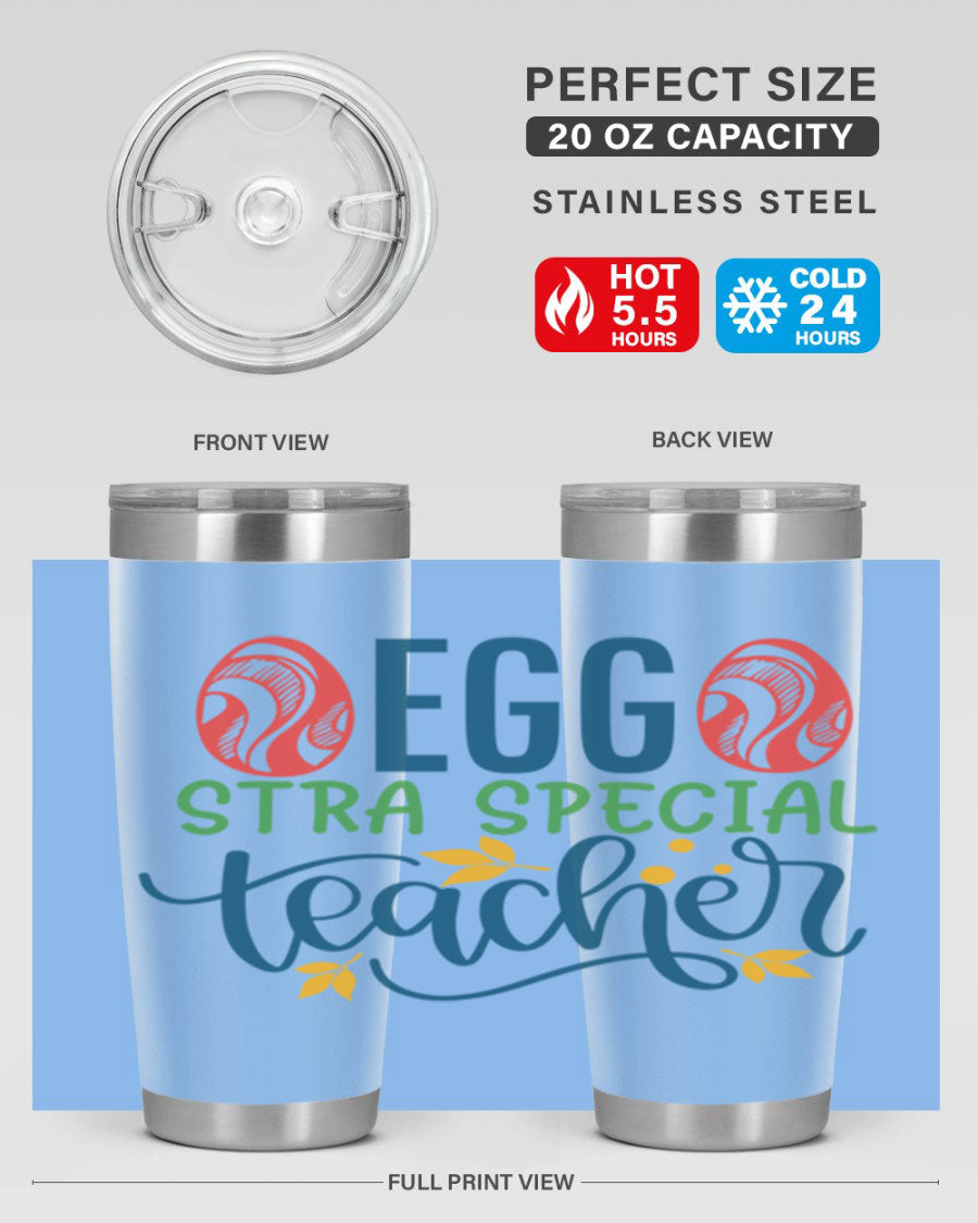 Egg Stra Special Teacher Tumbler in stainless steel with a stylish design, featuring a press-in lid and double wall vacuum insulation.