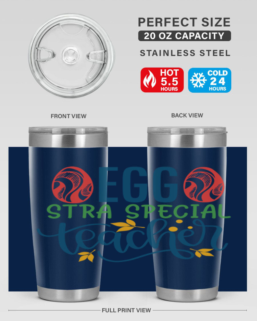 Egg Stra Special Teacher Tumbler in stainless steel with a stylish design, featuring a press-in lid and double wall vacuum insulation.