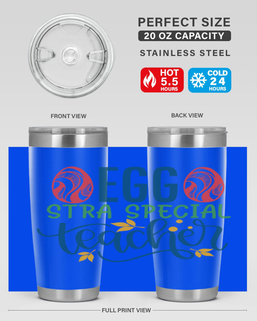 Egg Stra Special Teacher Tumbler in stainless steel with a stylish design, featuring a press-in lid and double wall vacuum insulation.