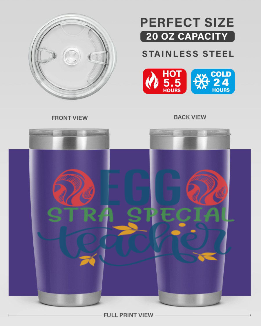 Egg Stra Special Teacher Tumbler in stainless steel with a stylish design, featuring a press-in lid and double wall vacuum insulation.