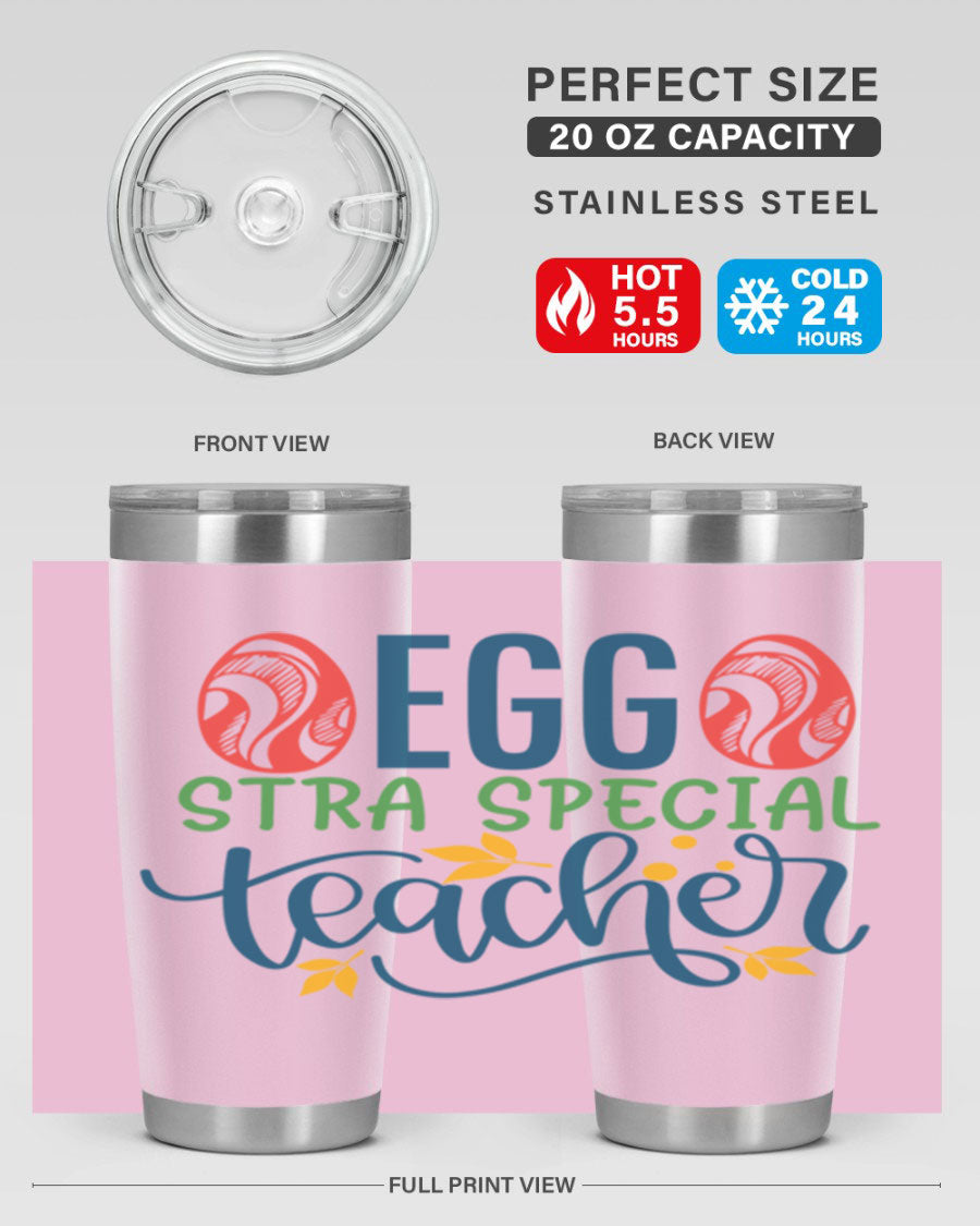 Egg Stra Special Teacher Tumbler in stainless steel with a stylish design, featuring a press-in lid and double wall vacuum insulation.