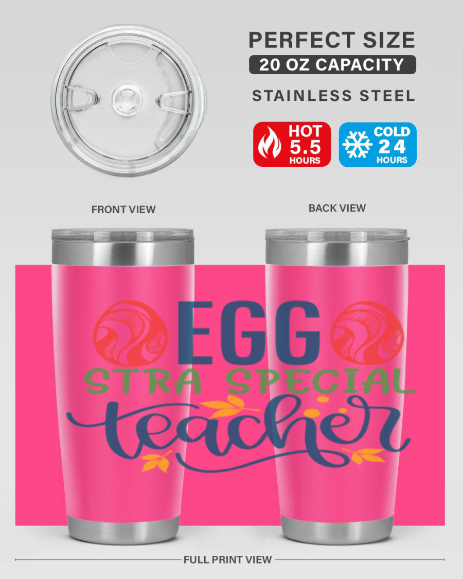 Egg Stra Special Teacher Tumbler in stainless steel with a stylish design, featuring a press-in lid and double wall vacuum insulation.