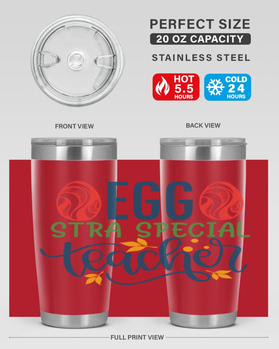 Egg Stra Special Teacher Tumbler in stainless steel with a stylish design, featuring a press-in lid and double wall vacuum insulation.