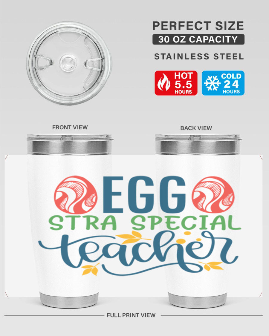 Egg Stra Special Teacher Tumbler in stainless steel with a stylish design, featuring a press-in lid and double wall vacuum insulation.