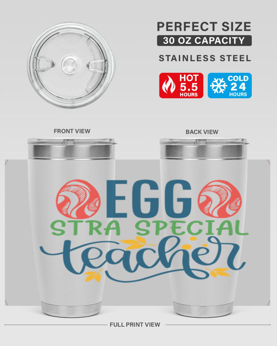 Egg Stra Special Teacher Tumbler in stainless steel with a stylish design, featuring a press-in lid and double wall vacuum insulation.