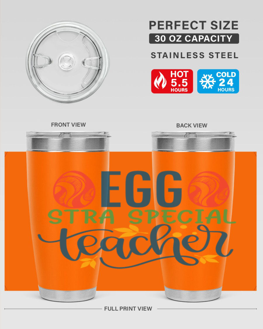 Egg Stra Special Teacher Tumbler in stainless steel with a stylish design, featuring a press-in lid and double wall vacuum insulation.