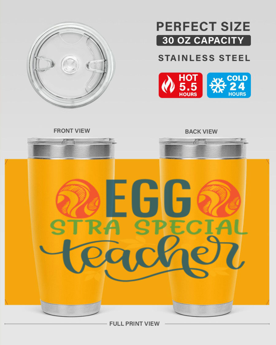Egg Stra Special Teacher Tumbler in stainless steel with a stylish design, featuring a press-in lid and double wall vacuum insulation.