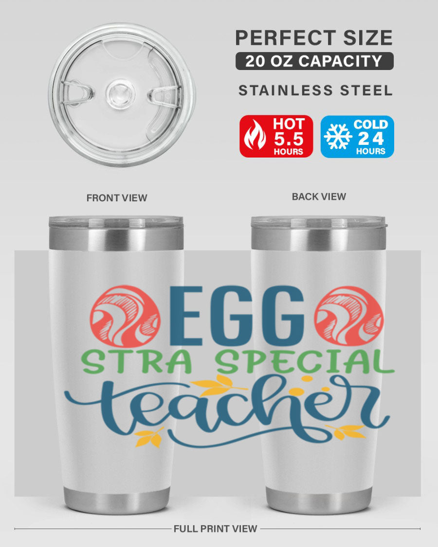 Egg Stra Special Teacher Tumbler in stainless steel with a stylish design, featuring a press-in lid and double wall vacuum insulation.