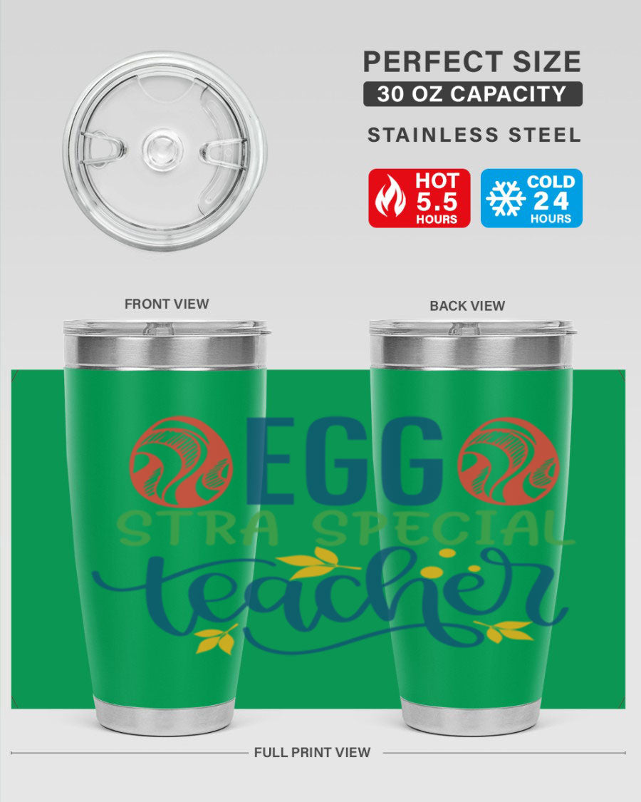 Egg Stra Special Teacher Tumbler in stainless steel with a stylish design, featuring a press-in lid and double wall vacuum insulation.