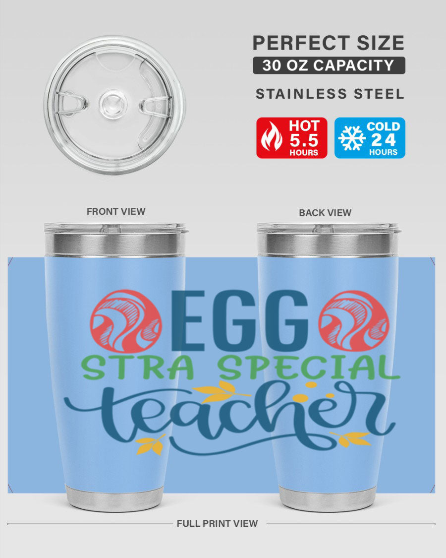 Egg Stra Special Teacher Tumbler in stainless steel with a stylish design, featuring a press-in lid and double wall vacuum insulation.