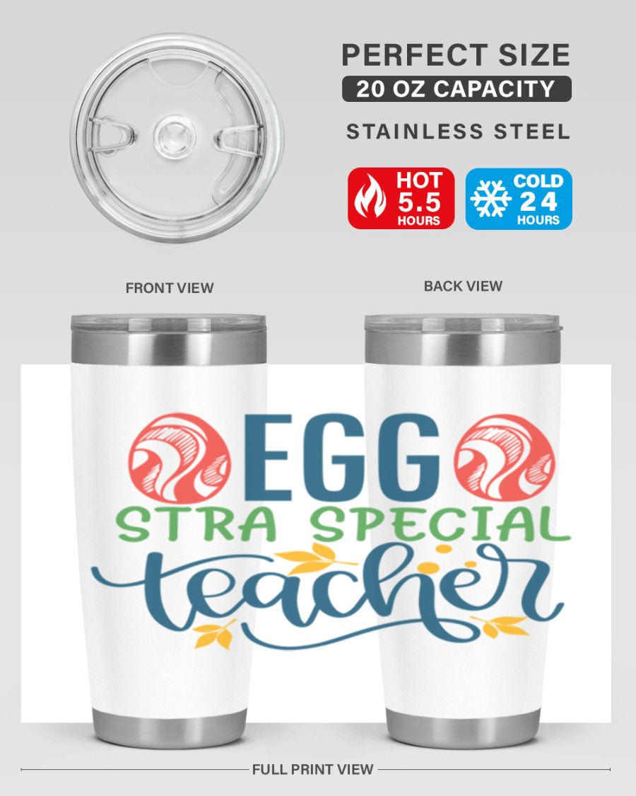 Egg Stra Special Teacher Tumbler in stainless steel with a stylish design, featuring a press-in lid and double wall vacuum insulation.
