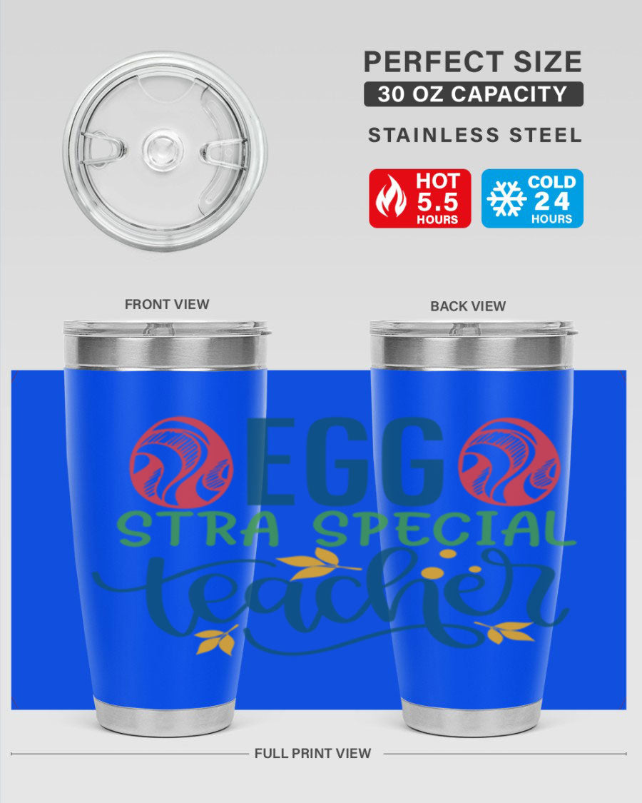 Egg Stra Special Teacher Tumbler in stainless steel with a stylish design, featuring a press-in lid and double wall vacuum insulation.