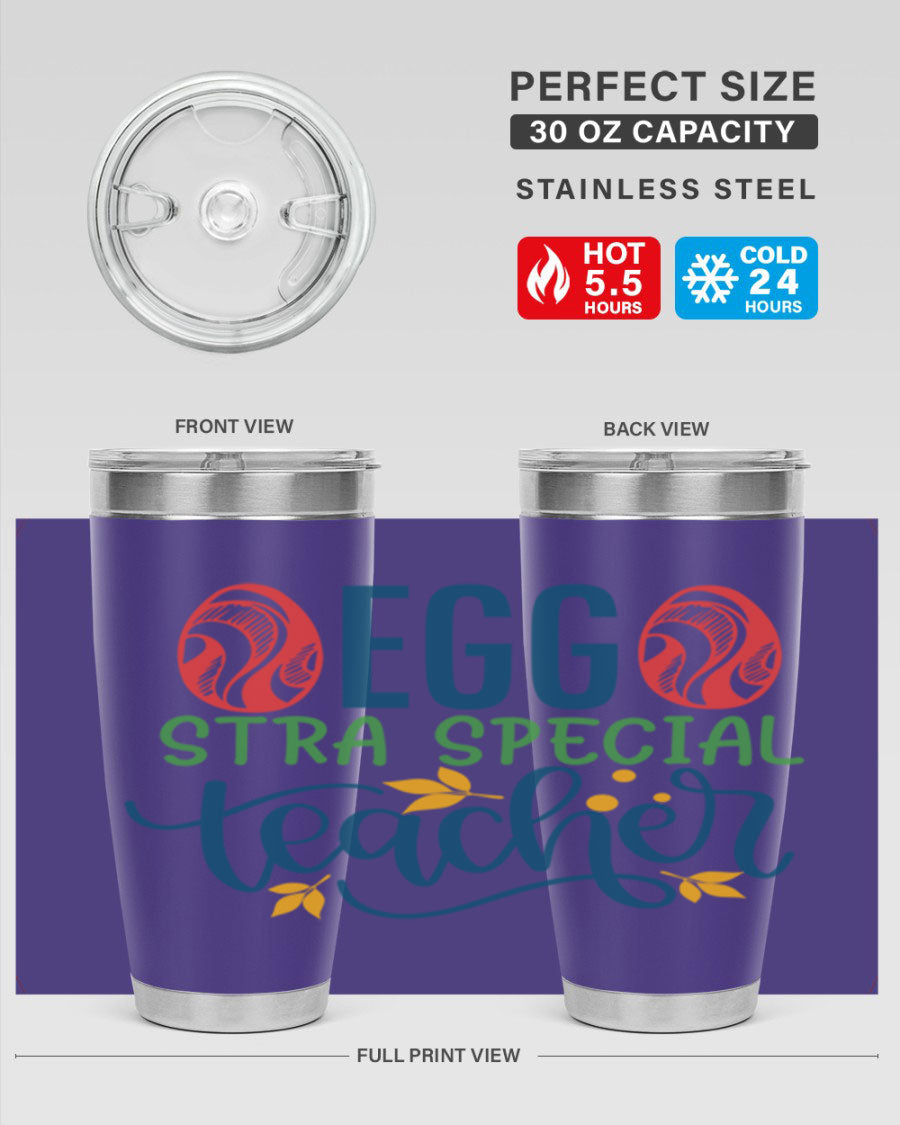 Egg Stra Special Teacher Tumbler in stainless steel with a stylish design, featuring a press-in lid and double wall vacuum insulation.