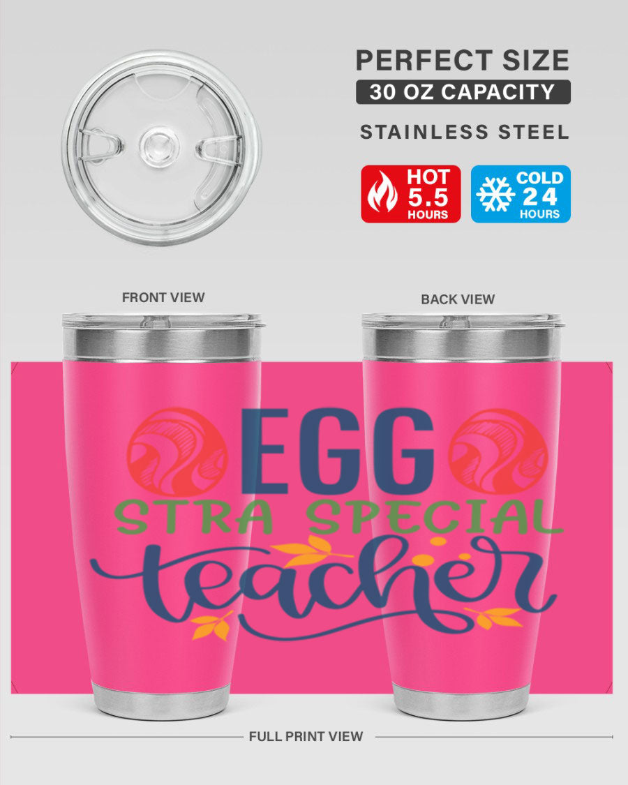 Egg Stra Special Teacher Tumbler in stainless steel with a stylish design, featuring a press-in lid and double wall vacuum insulation.